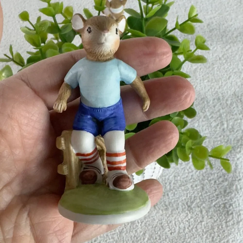 Vintage Lefton Handpainted Anthropomorphic Mice Rollerskating & Tennis Figurines